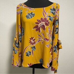 Shyanne Yellow Floral Open Shoulders Boho Western Top Size XS